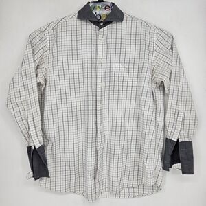 Steven Land Dress Shirt Mens 17.5‎ 36-37 Gray White Button Long Sleeve Vintage